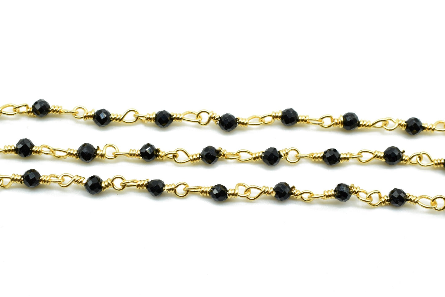 Black Spinel 2mm Rosary Style Beaded Chain, Black Spinel Faceted Beads Wire Wrapped Chain,Brass chains,Jewelry Making Chains,2mm Beads Chain
