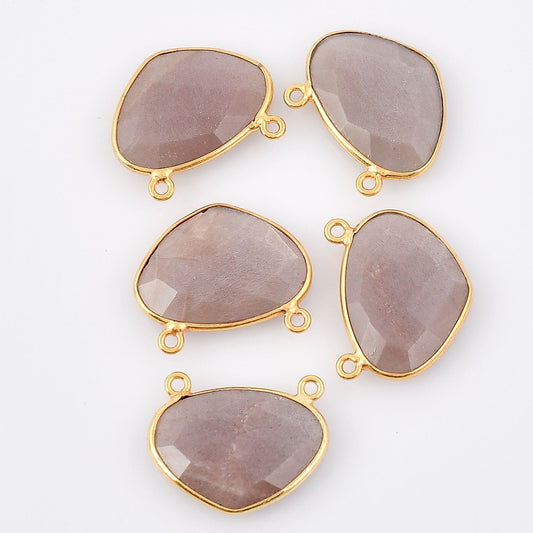 Peach Moonstone 15x20mm Bezel dual connector,Moonstone kidney Shape Gold Plated bezel,Moonstone Bezel,Vermeil Bezel,jewelry GoldFilled bezel