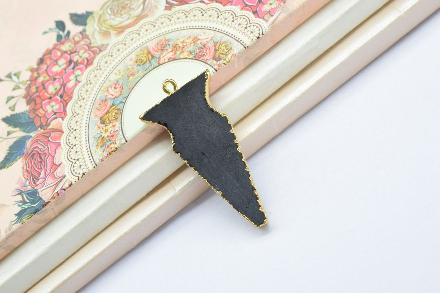 Black Onyx Arrowhead Pendants,Handmade Pendants,Necklace Connectors,Spear Head Jewelry,Gemstone Electroplated Charms,Single Bail Connectors