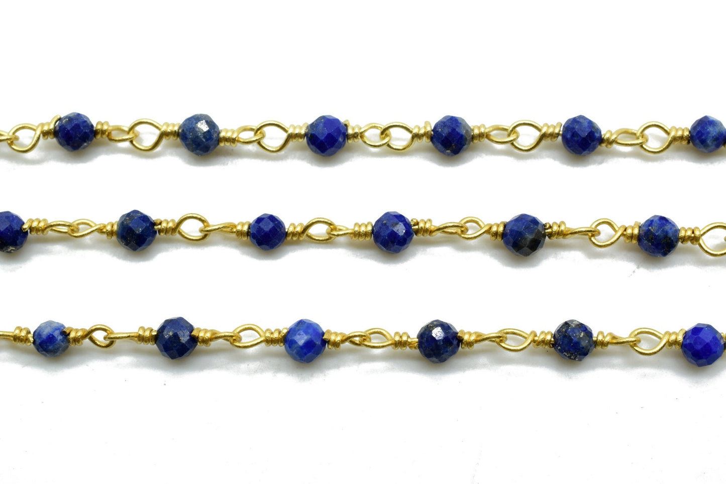 Lapis Lazuli 3mm Beaded Chain,Faceted lapis lazuli Wire Wrapped Beaded Chain, lapis lazuli Wire Wrapped Rosary Chain wholesale price,Jewelry