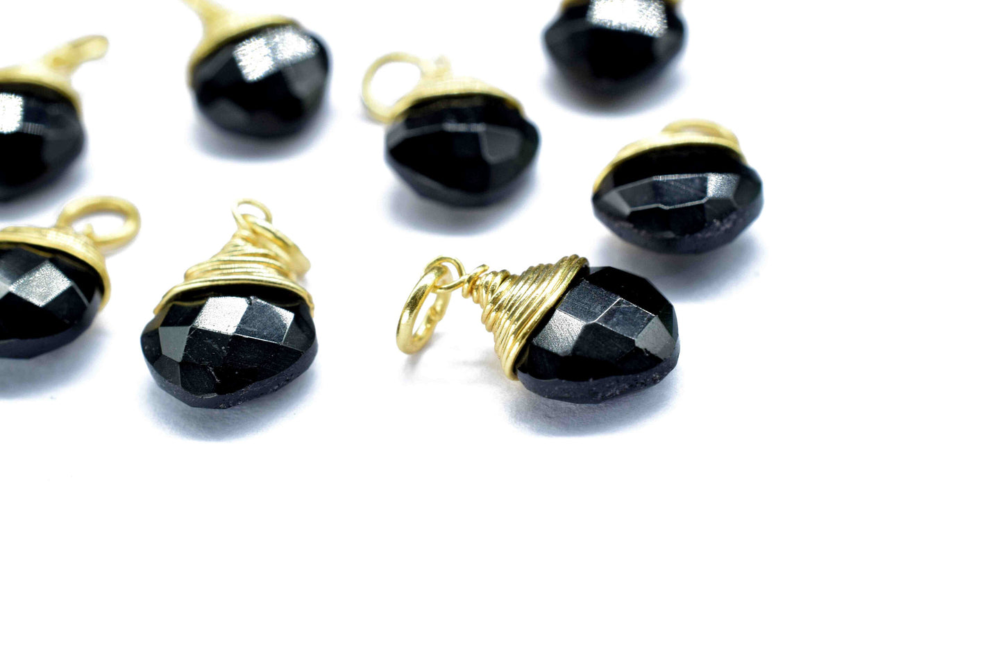 Black Onyx Faceted 8mm Square Connectors,Wire Wrapped Gemstone Pendants,loop Connector,Wire Wrapped Necklace,Black Onyx Jewelry making,Gift