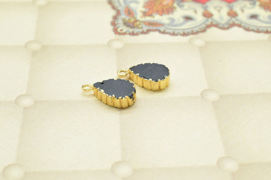 Black Onyx Pendant Charms,Handmade Cabechon Pendant,Necklace Connectors,Charms Jewelry,Gemstone Electroplated,Teardrop Single Bail Connector