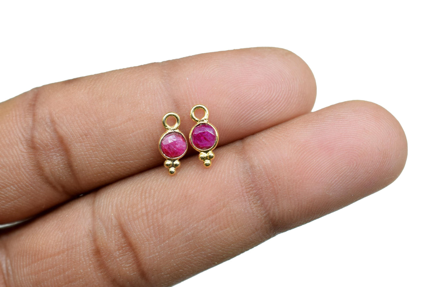 Natural Ruby Charms Connector/Handmade Jewelry/Gold Plated Connector/Tiny Pendant/Ruby Pendant/Round Shape Connector/Gemstone Charms/Gift