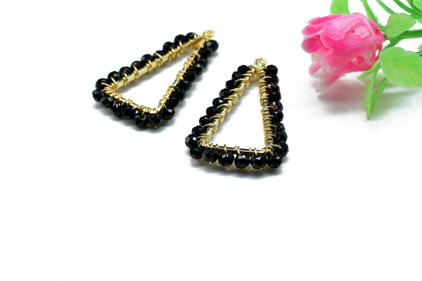 Gemstone Component Black Onyx Wire Wrapped Dangle Earring,Component Jewelry,Component Triangle Shape Pendant Jewelry,Beads Connector Earring