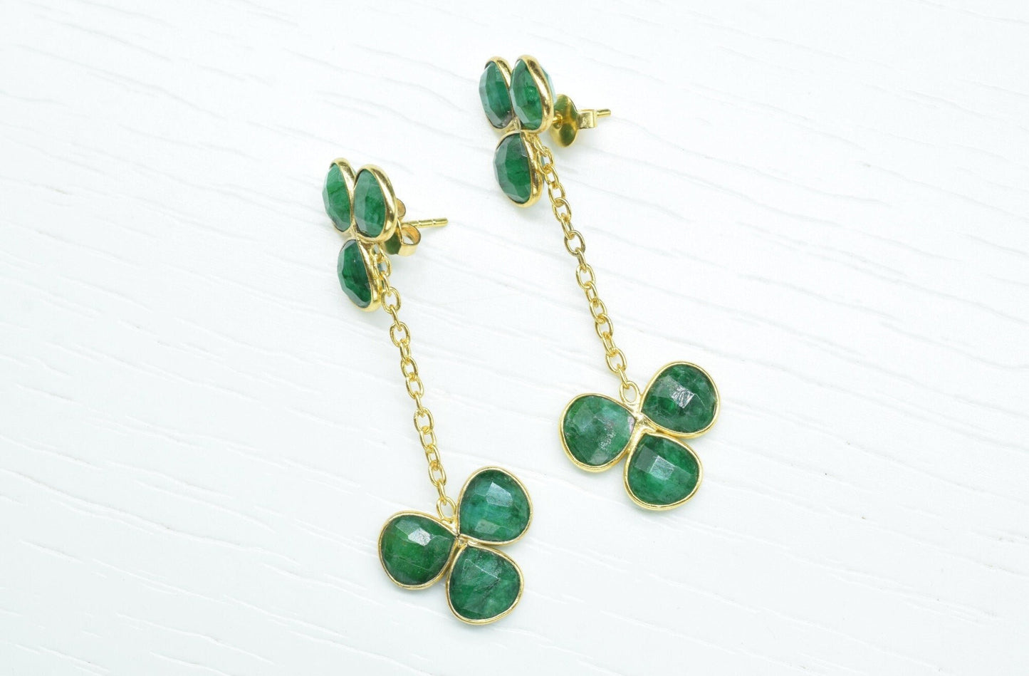 Emerald Dangle Studs Earring,Green Gemstone Studs,Handmade Dangle Earring,Post Stud Earring,may birthstone Jewellery,Bezel Studs Earring