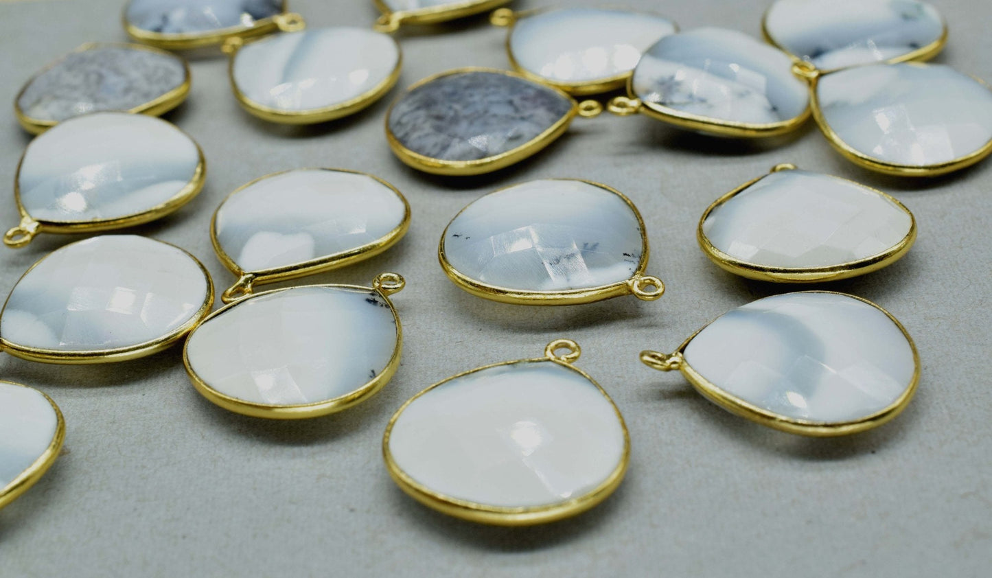 Dendrite Opal 20mm Heart Shape Charm,Bezel Heart Shape Connector,Single Flat Bail links, charms,Dendrite Opal Faceted Heart Shape Connector