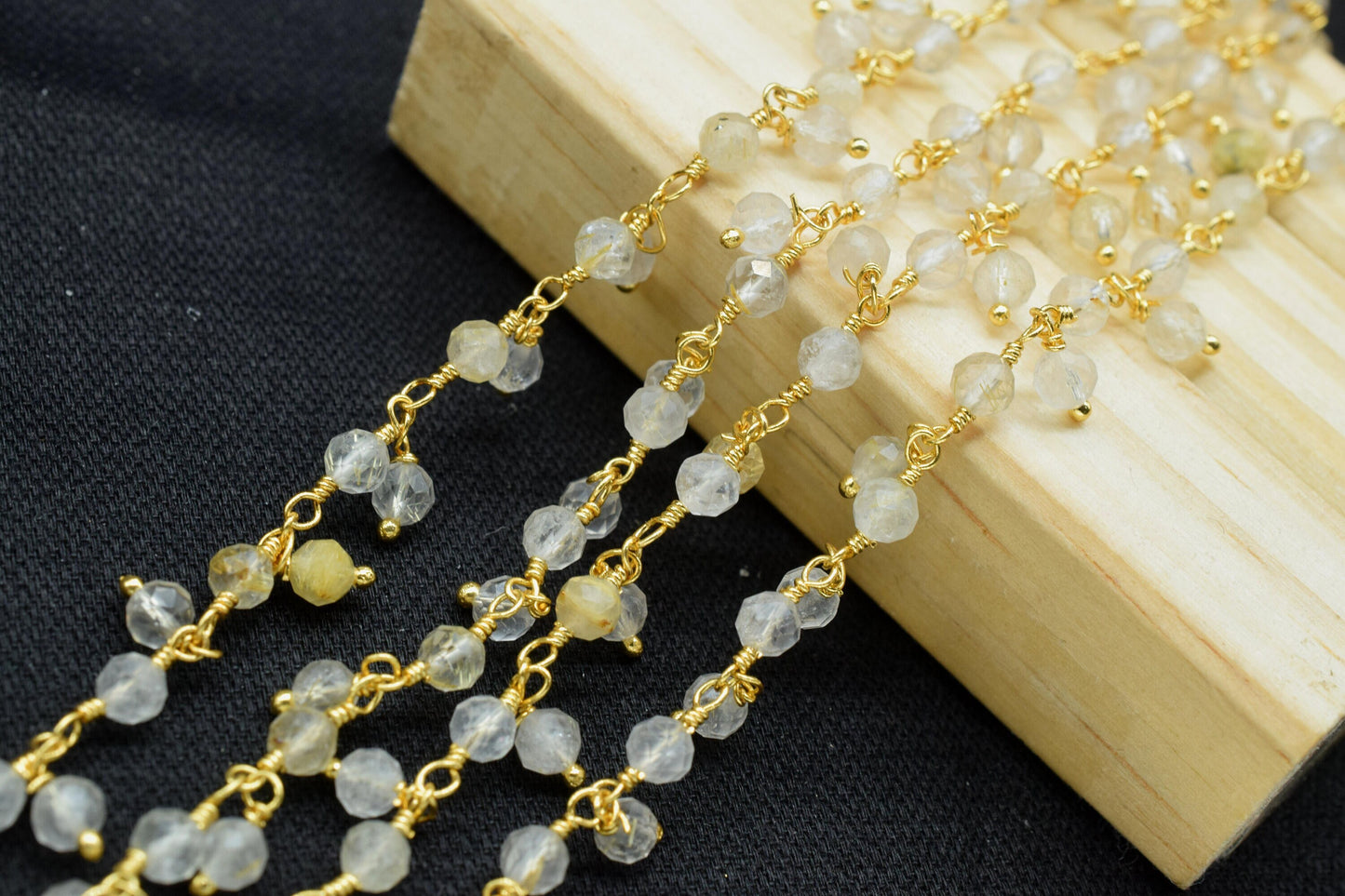 Gold Rutile beaded Chain,Gemstone Rosary Chain,Wire Wrapped Necklace Chain,Gold Rutile Cluster Rosary Chain,Finding Handmade Jewelry Gift