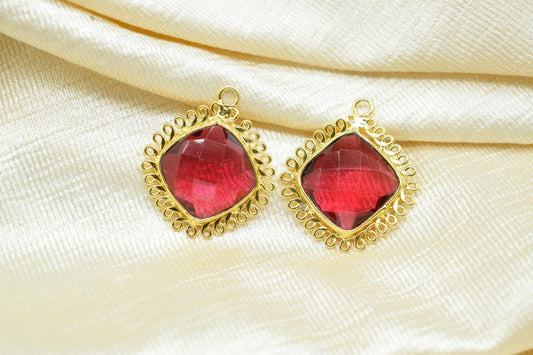 Pink Tourmaline 14mm Cushion Bezel Charms,Gemstone Single Bail,Component charm,Handmade Jewellery Connectors,Boho Pendant Charm,Bday Gift