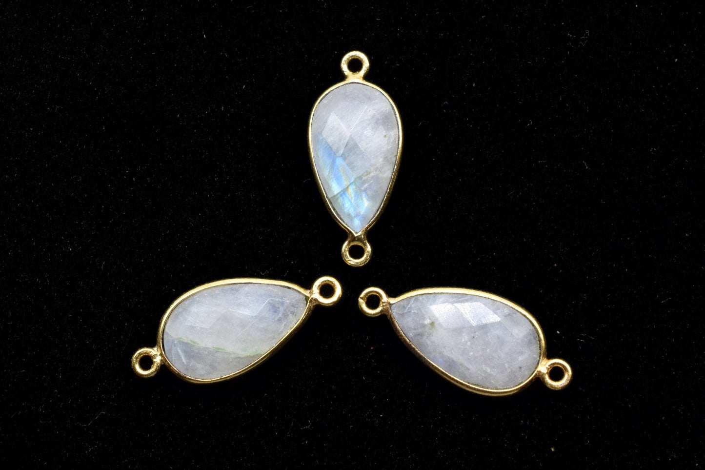 Moonstone 10x18mm Pear Shape Double bail Connectors,Moonstone Teardrop pendant,Moonstone Gold Plated bezel,jewelry making charms crafts,