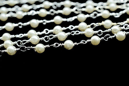 Natural Fresh Water Pearl Rosary Chain,Pearl Beads wire wrapped chain,Jewelry Making Chains,Pearl Wire Wrap Chain,3mm Pearl Beaded Chain,