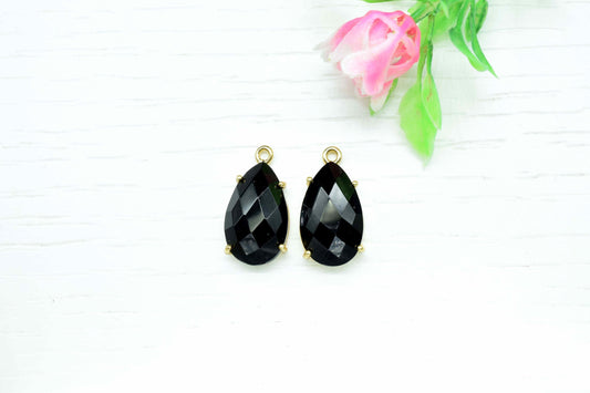 Black Onyx Teardrop Gemstone Single bail connector,Black Onyx Handmade Gemstone Bezel Prong SetPendant,Black Onyx 12x20mm Pear Shape jewelry
