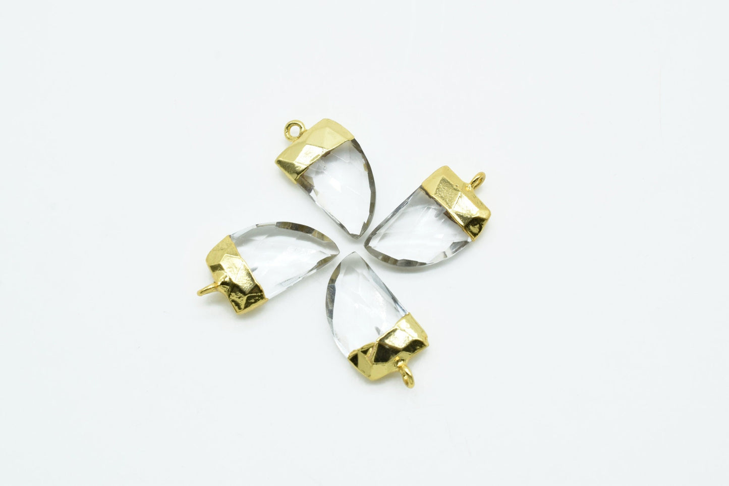 Crystal 10x15mm Horn Shape Single Loop connector,Crystal Quartz Bezel,Crystal Horn Pendant 24k Gold Plated,Single flat Bail 1pc,Horn Charms