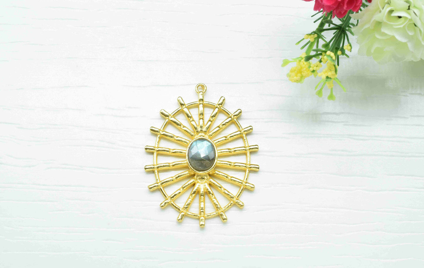 Labradorite Gemstone Component Single Bail Charm, Labradorite  Connector Pendant, Gold Plated Connectors ,Pendant Jewelry, Earring Component