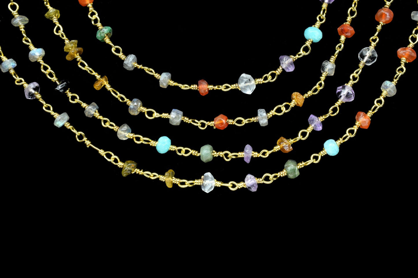Multi Disco Faceted Beads Rosary Chain,Jewelry Chain,Wire Wrapped Beaded Chain,Necklace Chain,Multi Gemstone rosary,Brass Beads chains Gift