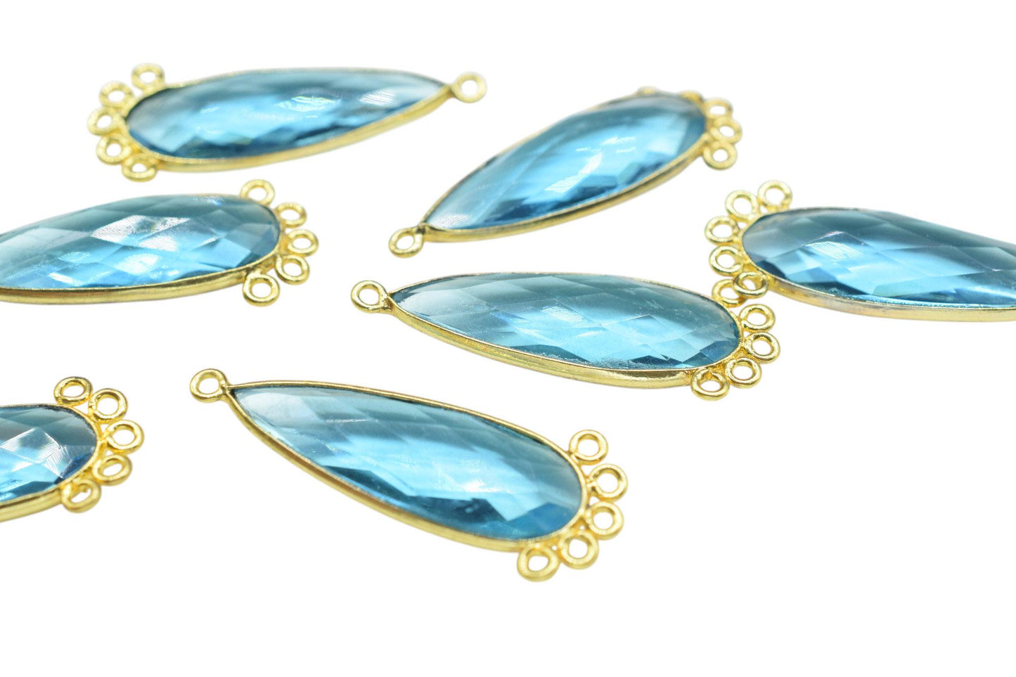 Sky Topaz 10x30mm Teardrop Bezel Charm/Charms Connector/Handmade Jewellery Connectors/Gemstone Brass Component/Women Jewelry/Gift