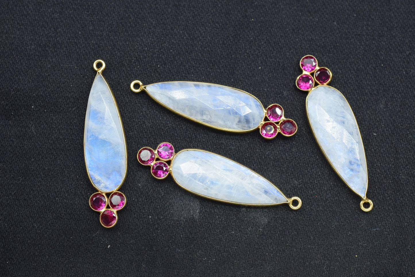 Natural Moonstone 10x30mm Pear shape Bezel charms,Moonstone Pendant,Gemstone connector,Moonstone Jewelry,Cubic zirconia Bezel charm,P121