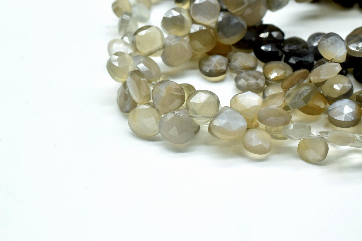 Dark Grey Moonstone Faceted Briolettes,Gemstone Beads Jewelry,Grey Moonstone drops,Dark Moonstone 6mm To 7mm Heart Shape Beads Strand,Gift