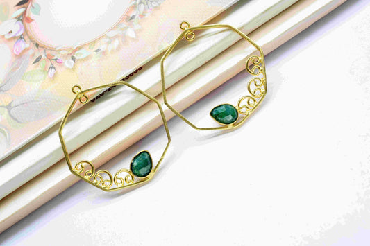 Emerald Gemstone 6x8mm Teardrop Shape Pendant, Emerald Pendant Jewelry, Gemstone Faceted, Finding 32mm Hexagon Shape Jewelry, Gift For Women