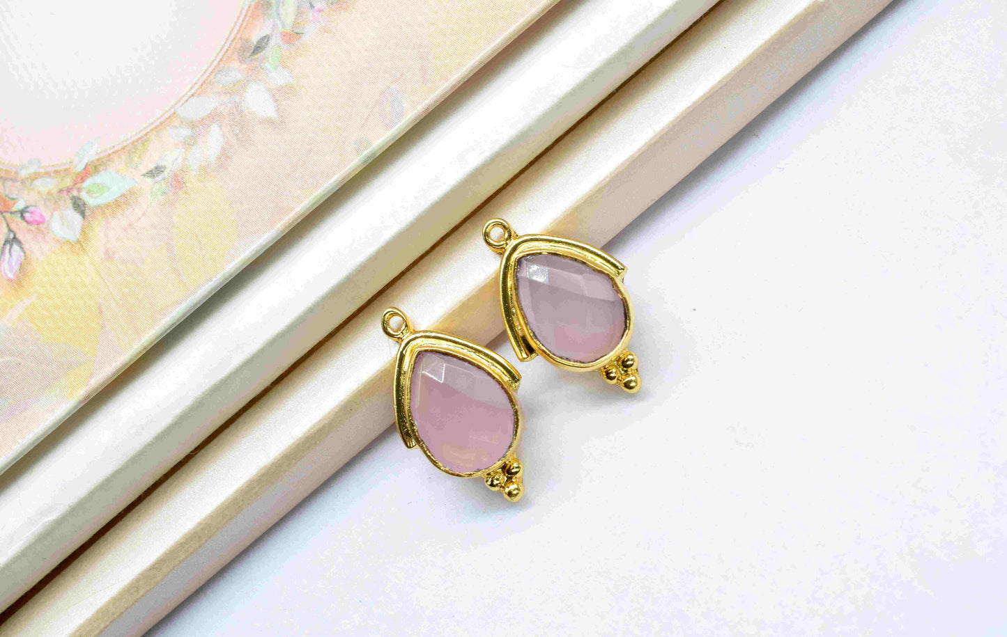 Natural Rose Quartz 9x13mm Pear Shape Bezels Pendant,Rose Quartz Single Bail connectors jewelry making charm,Rose Quartz Gold Plating Bezels