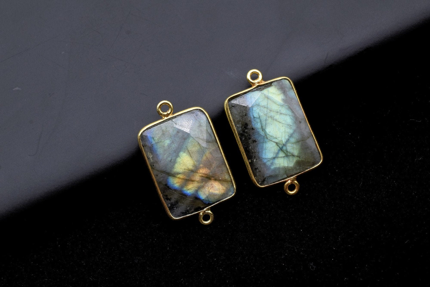Labradorite 15x20mm Rectangle shape double bail charm,labradorite Stone Pendant Charm,Labradorite Double Bail Connectors,Cushion Shape charm