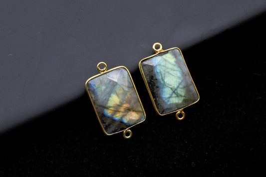 Labradorite 15x20mm Rectangle shape double bail charm,labradorite Stone Pendant Charm,Labradorite Double Bail Connectors,Cushion Shape charm