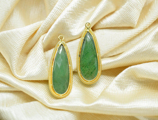 Green Strawberry 10x30mm Charms,Gemstone Bezel connector,Single Bail Pendant CharmHandmade Component pendant,Teardrop Charms connector,gift