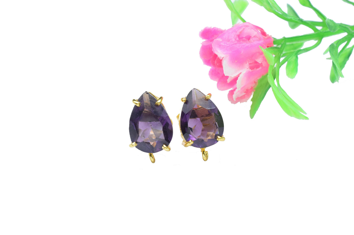 Amethyst Components Earring,Prong Bezel Earring,Gemstone Station Link,Citirine Studs Earring,Craft Supplies,Handmade Beads Jewelry,Gift