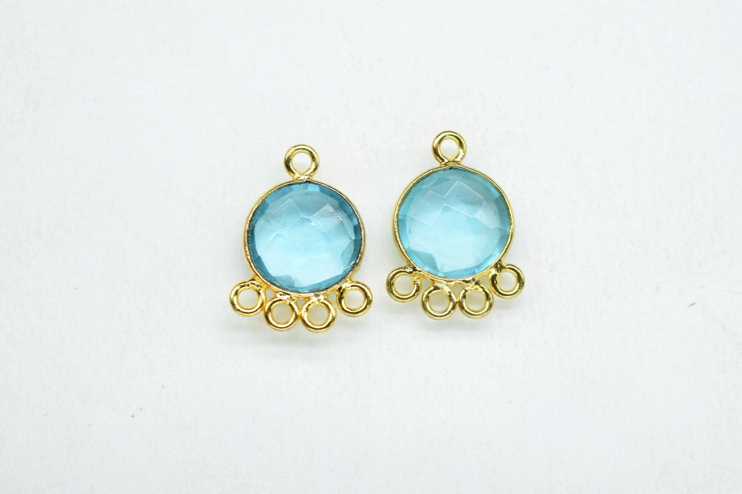 Sky Topaz 10mm Round Bezel Charm/Gemstone Brass Component/Single Bail Pendant charms/Round Handmade Jewellery Connector/B'day Gift