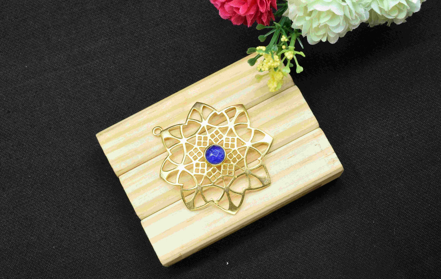 Sapphire Gemstone Component, Single Bail Charm , Sapphire Connector Pendant , Gold Plated Connectors , Pendant Jewelry , Earring Component