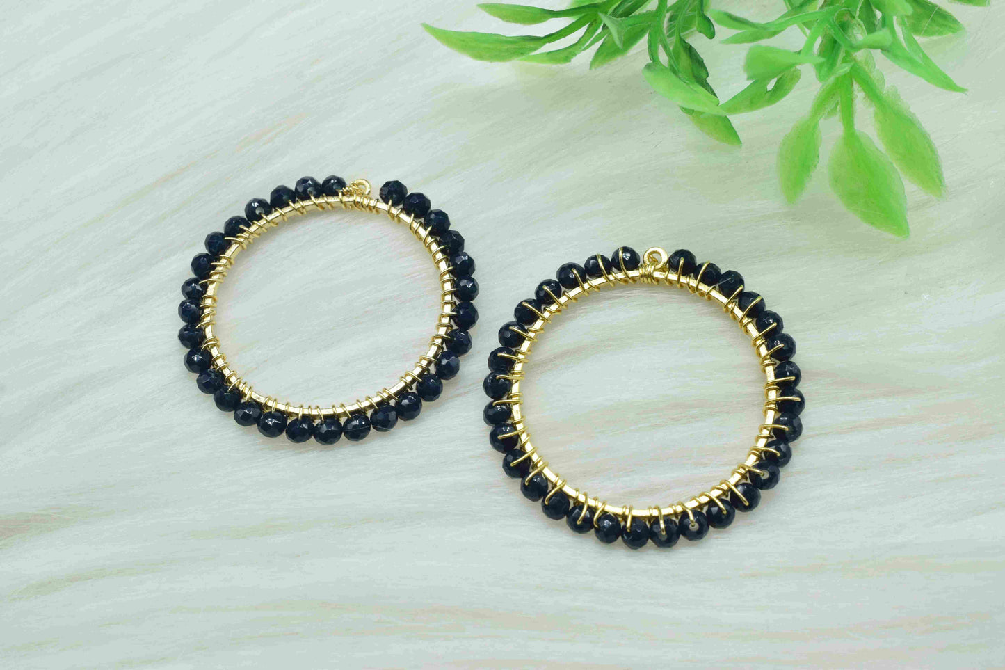 Blue Agate Wire Wrapped Dangle Connector,Circle Pendant Components,Handmade Earring,Beaded Hoop Earring,Finding Component Blue Agate Jewelry