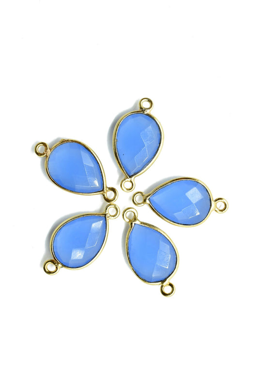 Blue Chalcedony 10x14mm Pear shape double bail connector,Blue Chalcedony Pear Shape Bezel Connector Gold Plated,chalcedony Connector,Jewelry