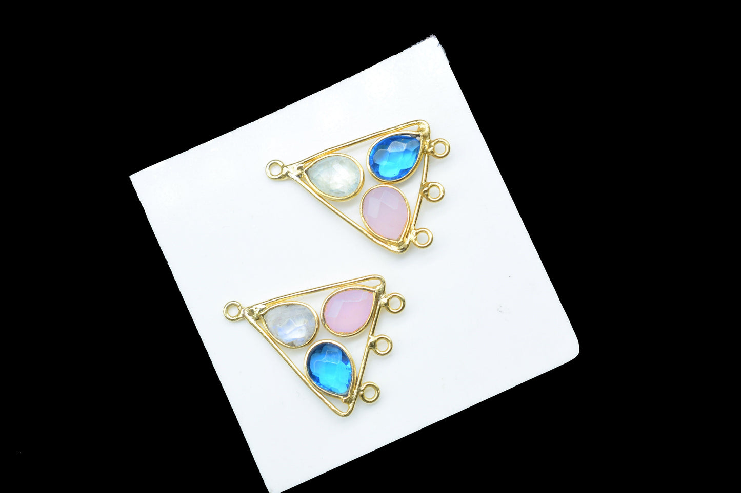 Multi Gemstone Teardrop Faceted Bezel Connector,Multi Gemstone Pendant,Tringle Shape Pendant,Multi Bail Connector,Multi Stone Jewelry,B'Gift