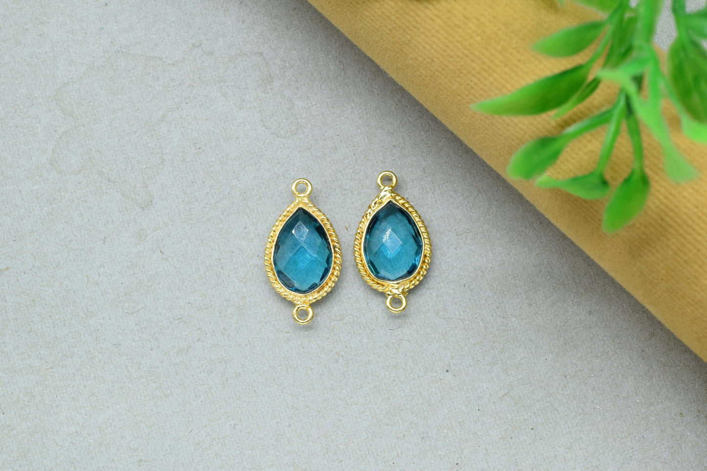 Blue Topaz 10x14 Teardrop Bezel Connector,Station Connector,Blue Topaz Teardrop Jewelry,Gemstone double bail Charm,Handmade Teardrop Pendant