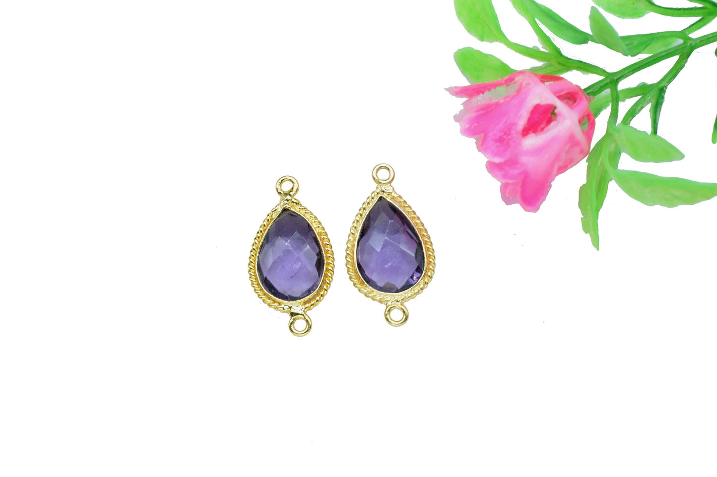 Amethyst 10x14 Teardrop Bezel Connectors,Station Connector,Amethyst Teardrop Jewelry,Gemstone double bail Charms,Handmade Teardrop Pendant