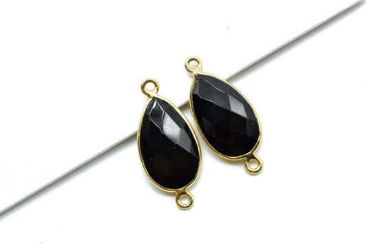 Black Onyx 10x18mm Pear shape double loop connectors,Checker Board cut Black Onyx Pendant,Black Onyx charms,Black Onyx Briolettes,Black Onyx