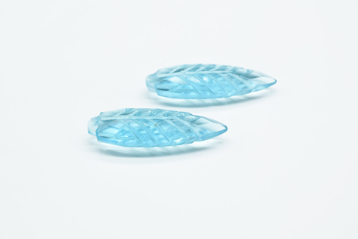 Sky Topaz 10x30mm Teardrop Faceted carved Briolettes,Sky Topaz Carving Briolettes,Sky Topaz Leaf Carved Briolettes,Topaz Hand Carved Beads,