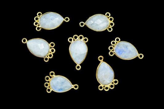 Moonstone 10x14mm Teardrop Bezel Charm/Charms Connector/Handmade Jewellery Connectors/Gemstone Brass Component/Women Jewelry/B'day Gift