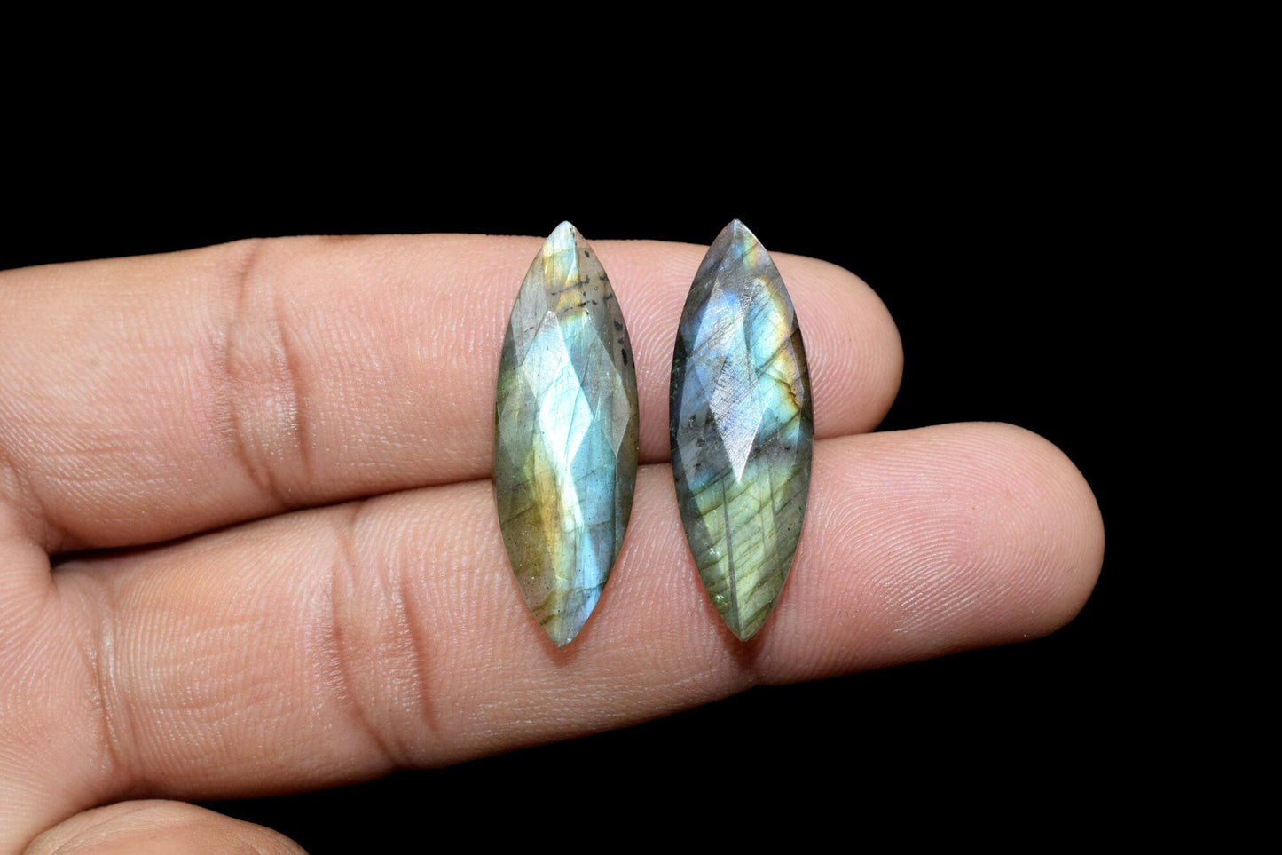 Labradorite 10x30mm Faceted Cabochon, Checker Cut Cabochon Jewelry, Gemstone Jewelry, Faceted Briolette Marquise Shape,Jewelry Making Supply