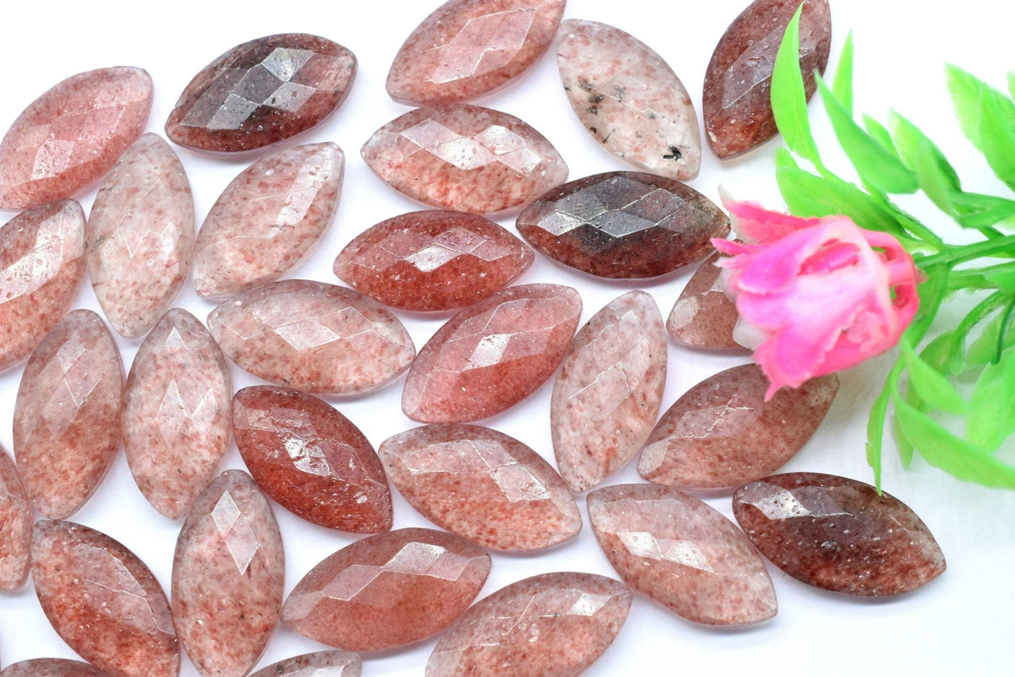 Pink Strawberry 10x20mm Marquise shape Faceted Hand Cut Gemstone Briolette,Marquise Shape Briolette - Loose Gemstone -,gemstone briolettes