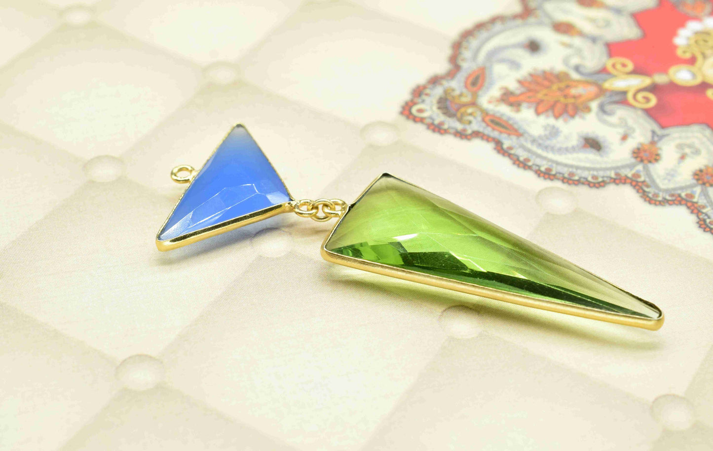 Blue Chalcedony Pendant Charms , Peridot  Earring Component , Multi Gemstone Dangle Earring , Component Jewelry , B'day Gift