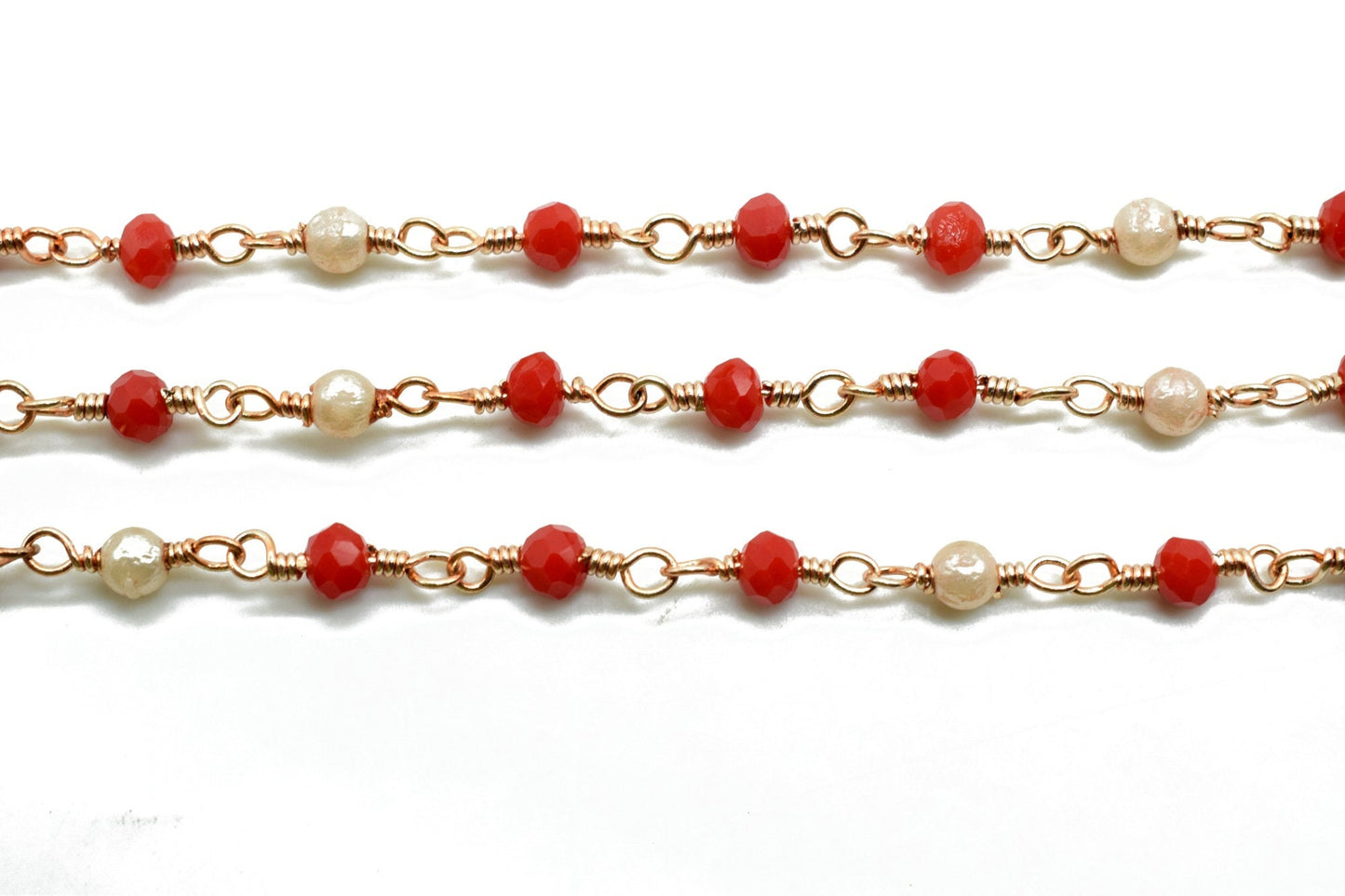 Ruby Chalcedony 3mm Beaded Chain,pearl Wire Wrapped Chain,Ruby Chalcedony Brass chain,Jewelry Making Chain,Beaded rosary chain,pearl chain