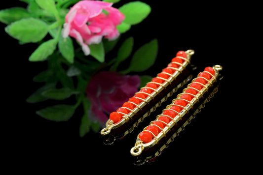 Red Coral beaded Bar Finding Connector, Bar Pendant Necklace,Coral Bar Bracelet,Finding Component,Beaded Bar Finding Component,Coral Jewelry