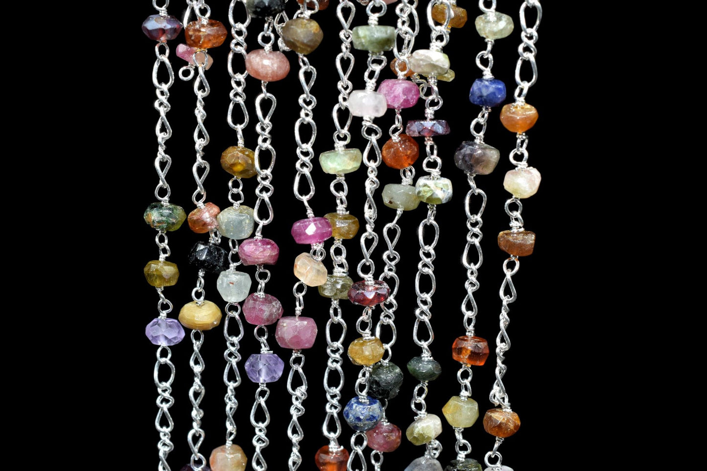 Multi Tourmaline Rosary Chain,Multi Tourmaline Wire Wrapped Rosary,beaded chain,Natural Multi Tourmaline beaded Chain,gold chain,chains,