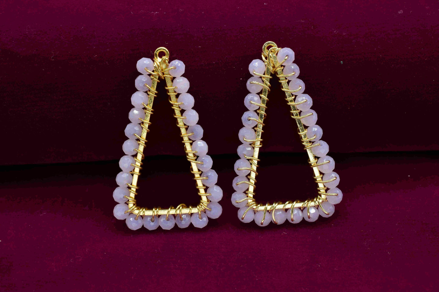 Pink Chalcedony Wire Wrapped Triangle Shape Earrings,Gemstone Component,Handmade Connector,Finding Necklace,Component Jewelry,Connector,Gift