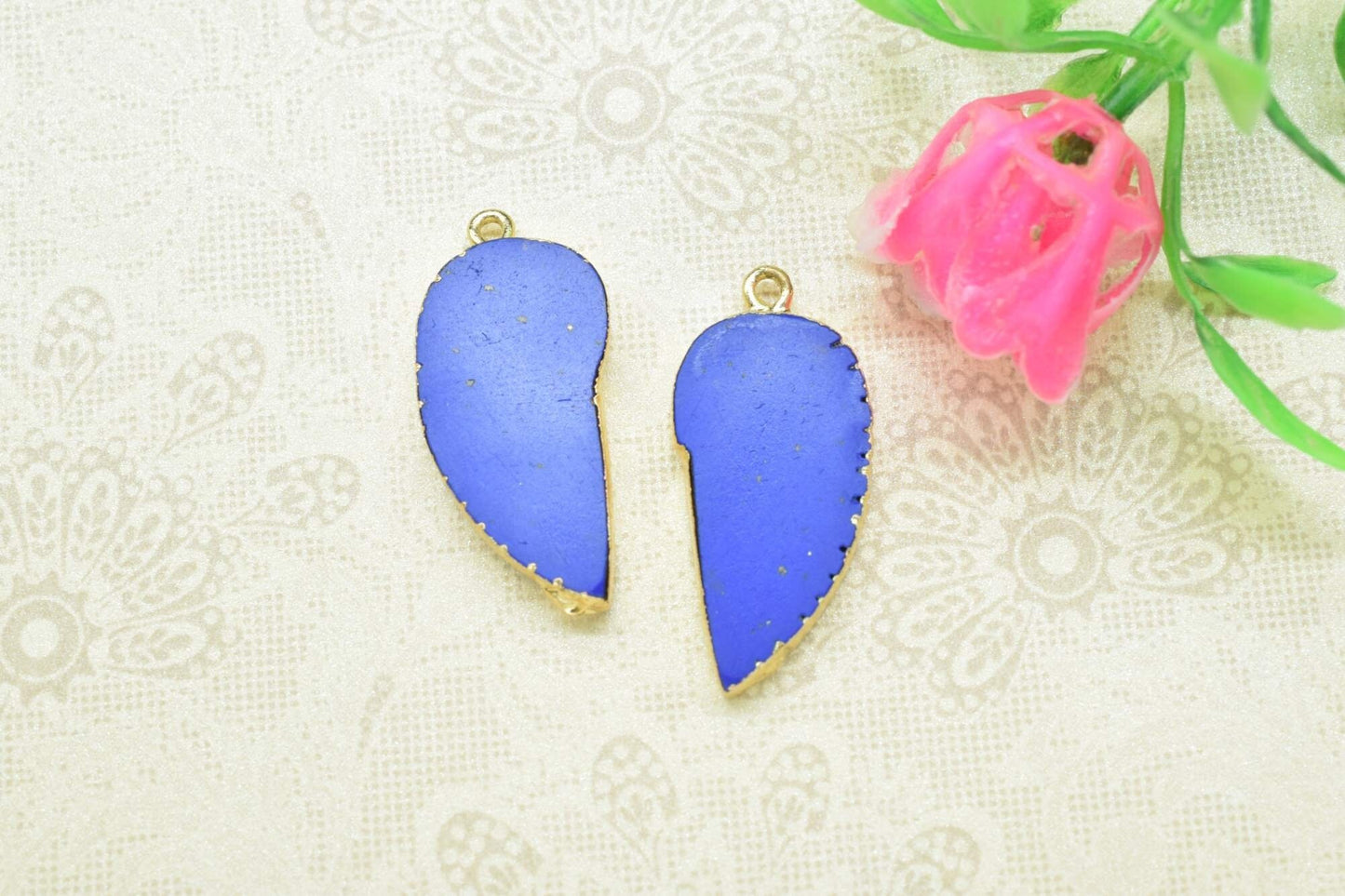 Lapis Lazuli Angel Wings Pendant,Handmade Pendant,Wing Pendants Charms Necklace,Single Bail Connector,Gemstone Leaf Earring Connector,Gift