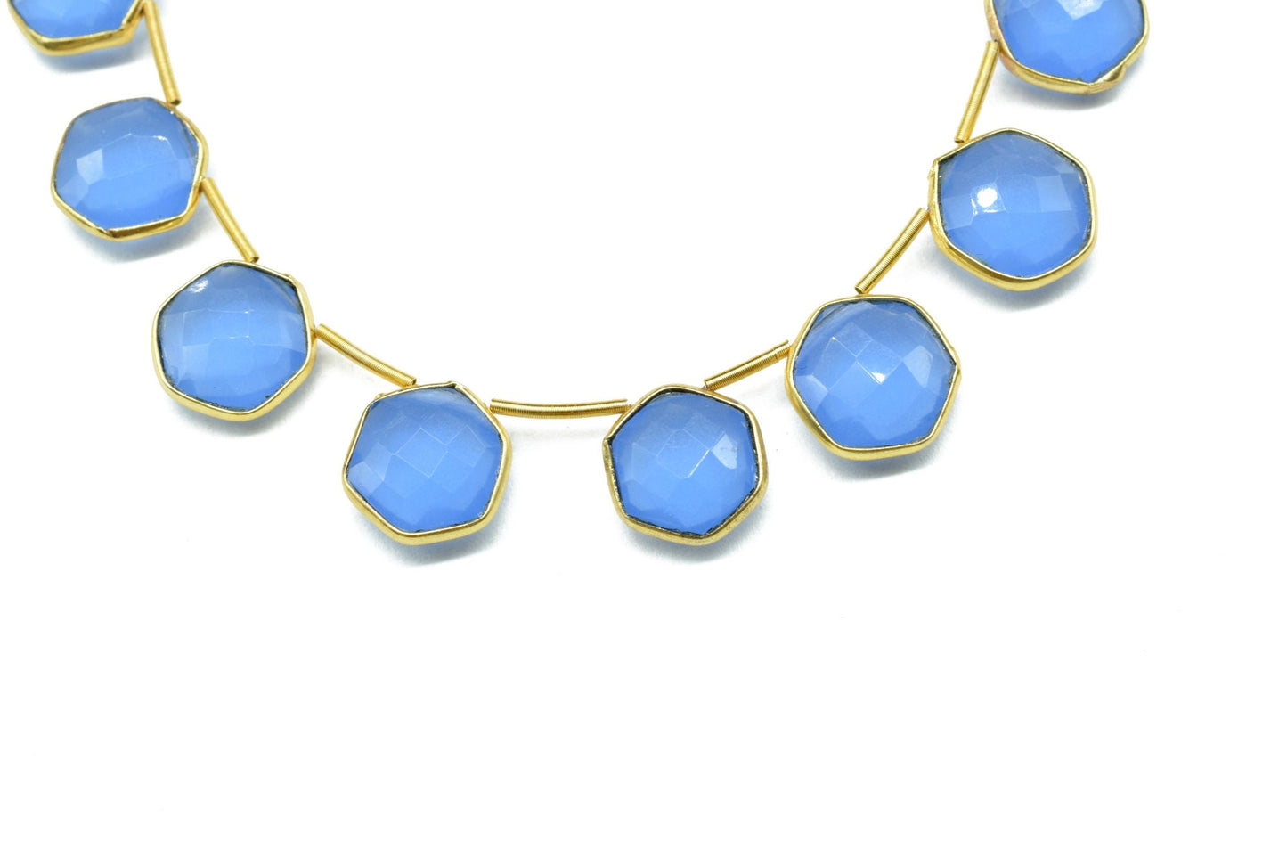 Blue Chalcedony 10mm Faceted Hexagon Shape Single Bail Connector strand,Blue Chalcedony Brass connector,Chalcedony Hexagon Pendant