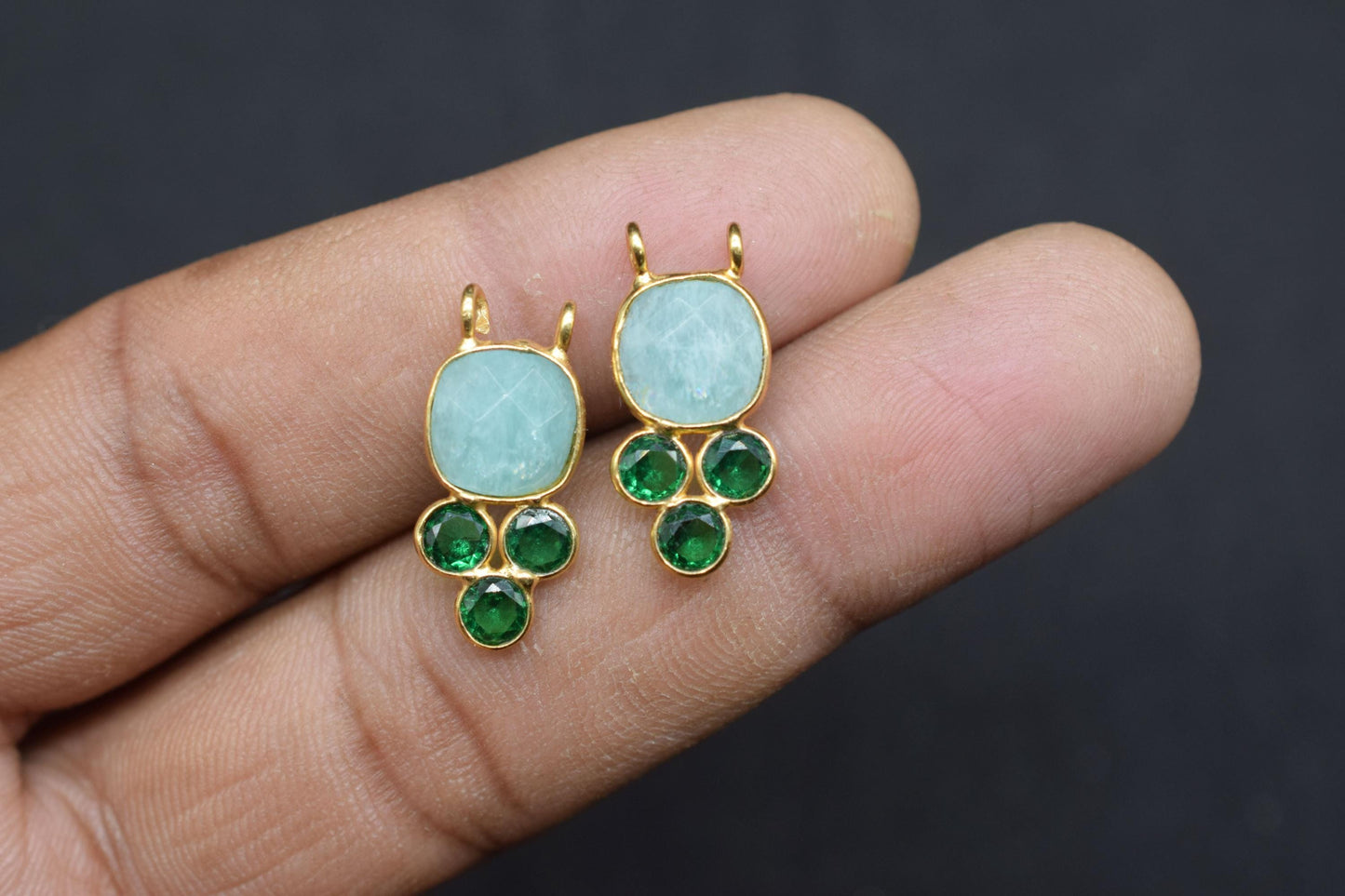 Natural Amazonite 8mm Cushion shape Bezel charms,Amazonite Pendant,Gemstone connector,Amazonite Jewelry,Cubic zirconia Bezel charm,p001