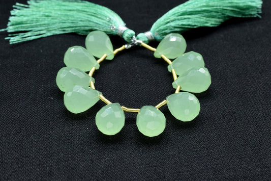 Prehnite Faceted drops Shape Briolette,10x14mm Drop Beads,Prehnite Faceted Teadrop Briolette , AAA Quality Briolette Beads.jewelry beads