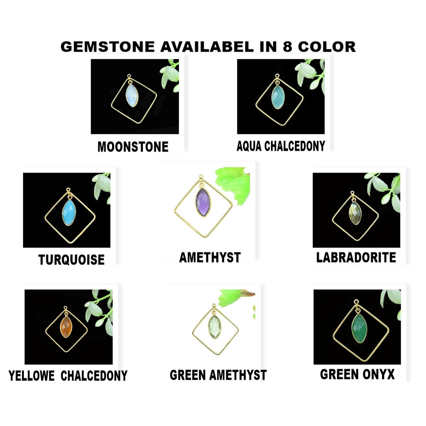 Marquise Bezel Pendant,Finding Square Components,Gemstone Square Component,Handmade Pendant Jewelry,Beads Dangle Earring,Station Link Supply