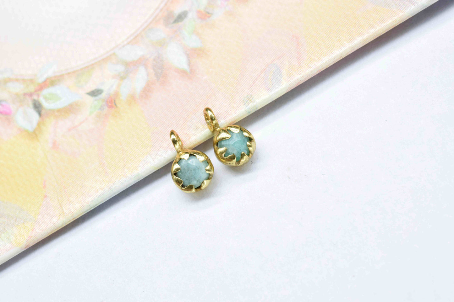 Amazonite Faceted 5mm Round Shape Connector,Amazonite Gold Plated Single Bail Connectors,Gemstone Faceted Bezel Charm Pendants Jewelry,Gift